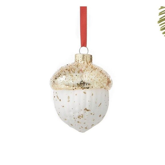HOLIDAY LANE GOLD WHITE ACORN GLASS ORNAMENT CHRISTMAS 3.3” - Picture 1 of 6